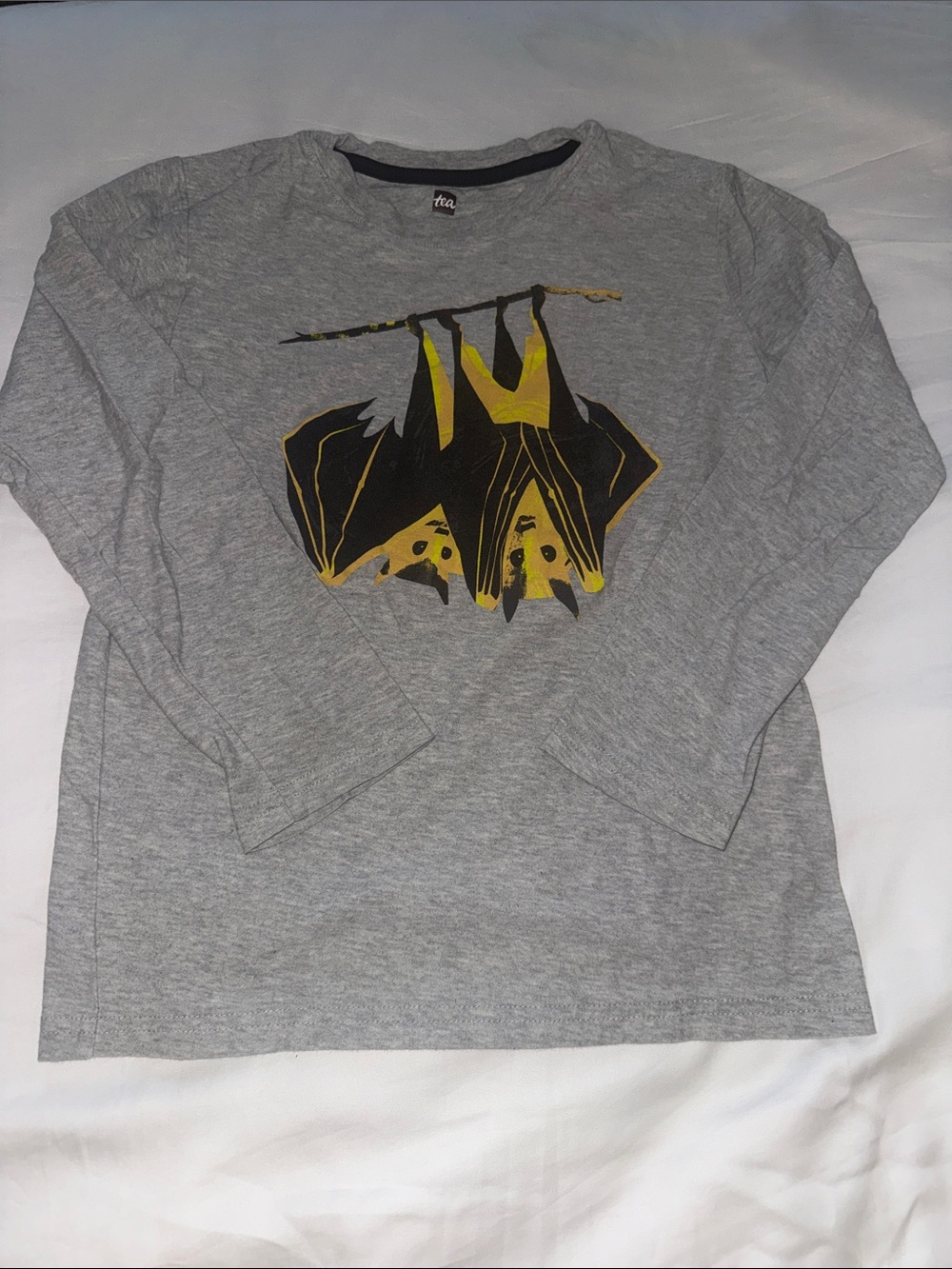 Tea Collection Grey Long-Sleeve Shirt with Yellow Bat Graphic size 10